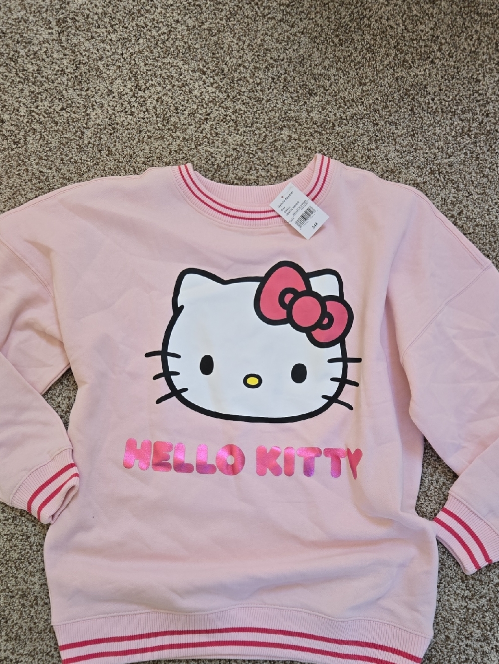 Hello Kitty Light Pink Crewneck with Metallic Pink Logo